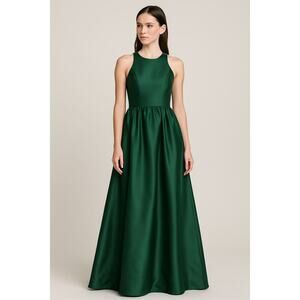 Alfred Sung Emerald Green Satin Gown Dress XS (No Size Tag)